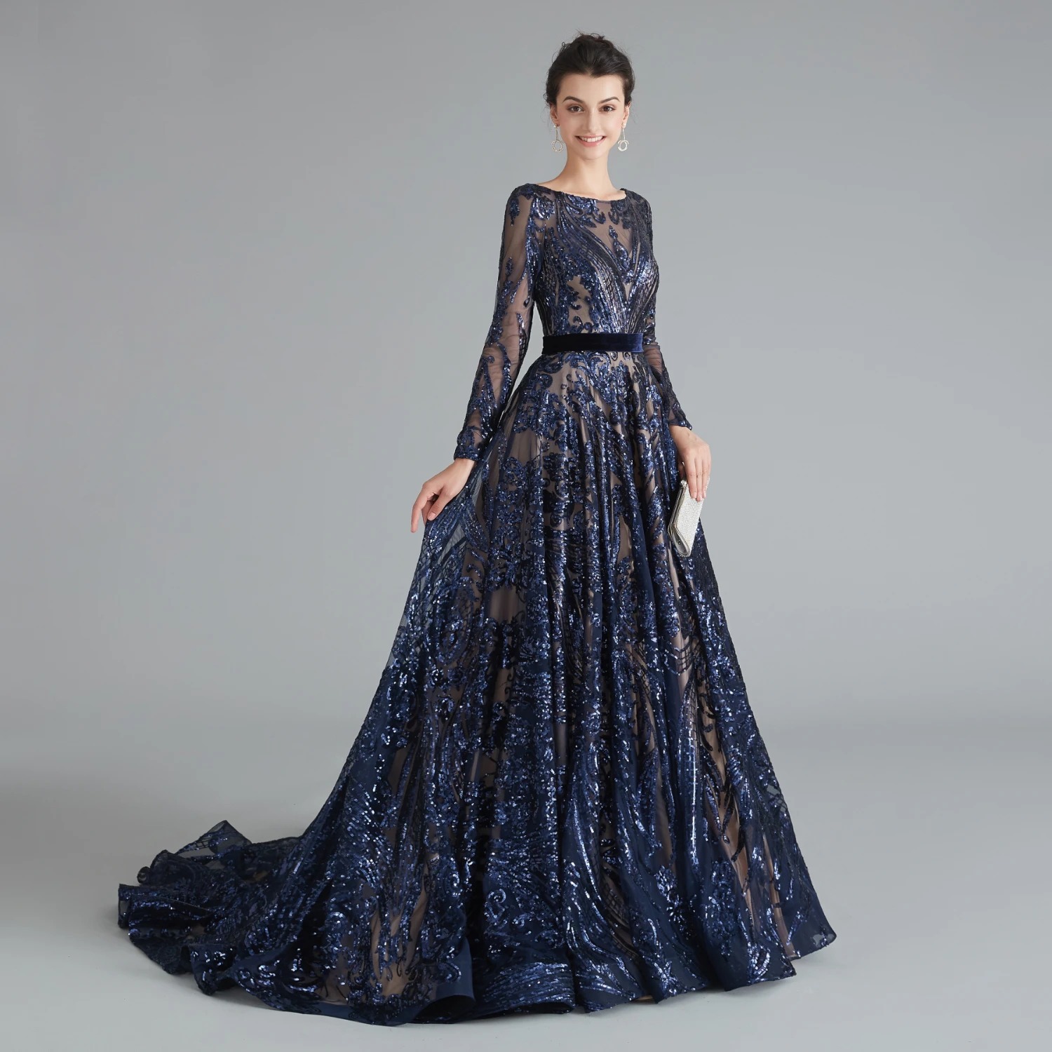 Vivian's Bridal Boho Sequin Кружева Аппликация вечернее платье Сексуальная Иллюзия с длинным рукавом o-образным вырезом спинки пушистое элегантное платье