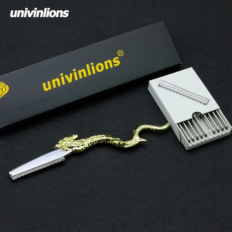 Univinlions нержавеющая Дракон прямое бритвенное лезвие Парикмахерская Филировочная Бритва Парикмахерская Бритва для волос с 10 лезвиями