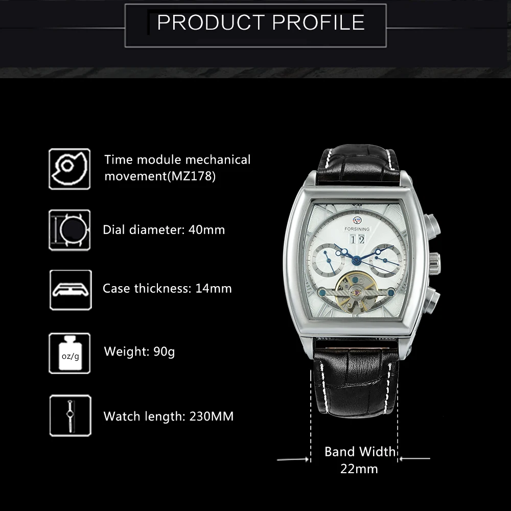 FORSINING новые модные мужские часы Tourbillon Топ бренд роскошные прямоугольные корпус