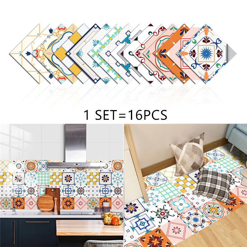 

16 Pieces Set Patterned Simulation Tile Stickers Home Decoration Crystal Hard Wallpaper Self-adhesive Wall Paper