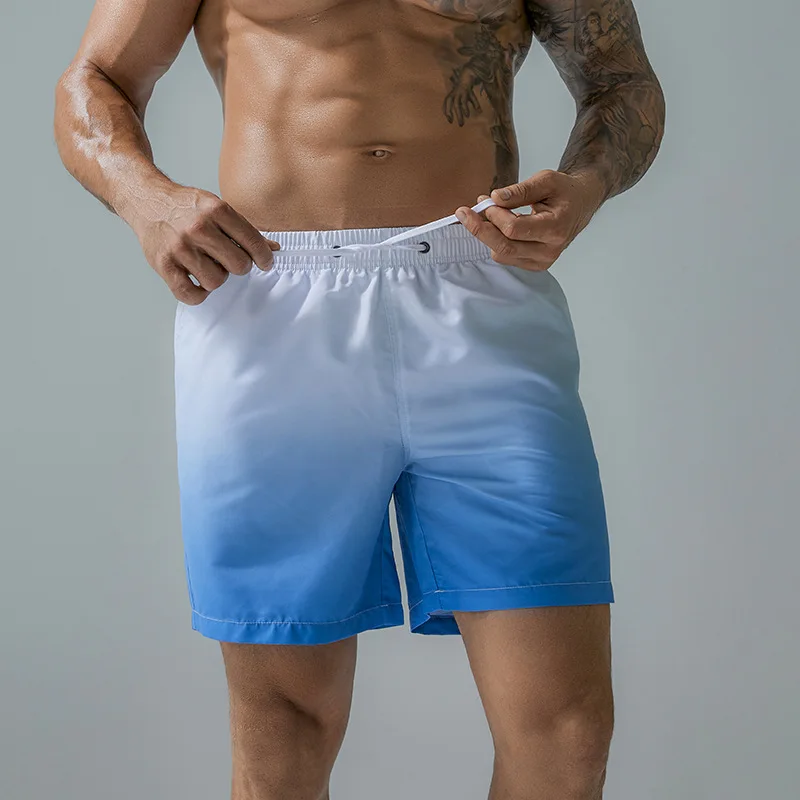 Мужские быстросохнущие спортивные шорты градиентного цвета, пляжные шорты, спортивные брюки, пляжная одежда, повседневные летние шорты