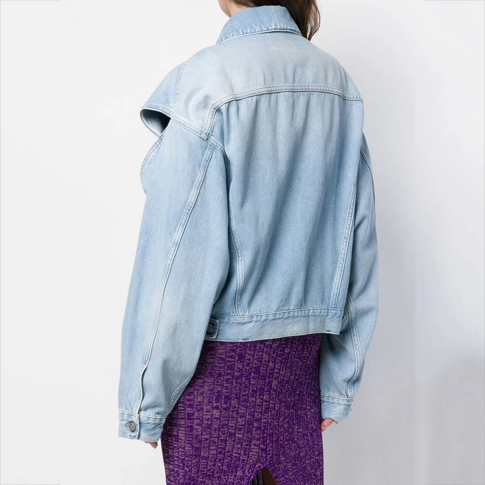 DEAT 2020 autumn and winter turn-down collar lantern sleeves single breasted two ways wearing vintage denim jacket WJ04405L | Женская