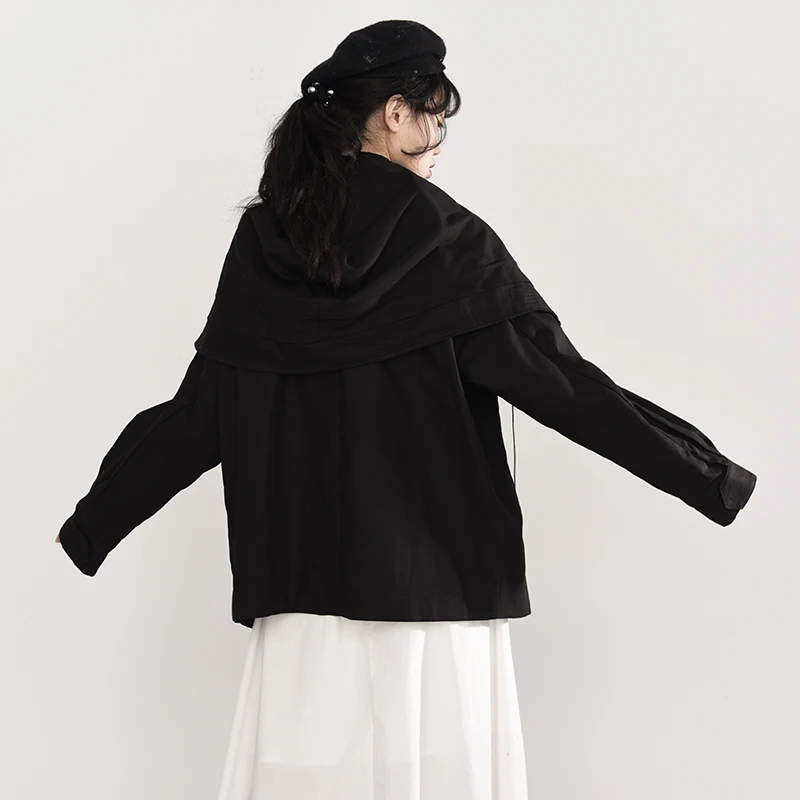 

[EAM] Loose Fit Big Size Spliced Jacket New Stand Collar Long Sleeve Women Coat Fashion Tide Spring Autumn 2021 1DA91101