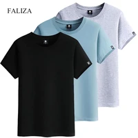 faliza men short sleeve t shirt cotton high quality fashion solid color casual man t shirts summer tee clothing 3 pcslot tx154
