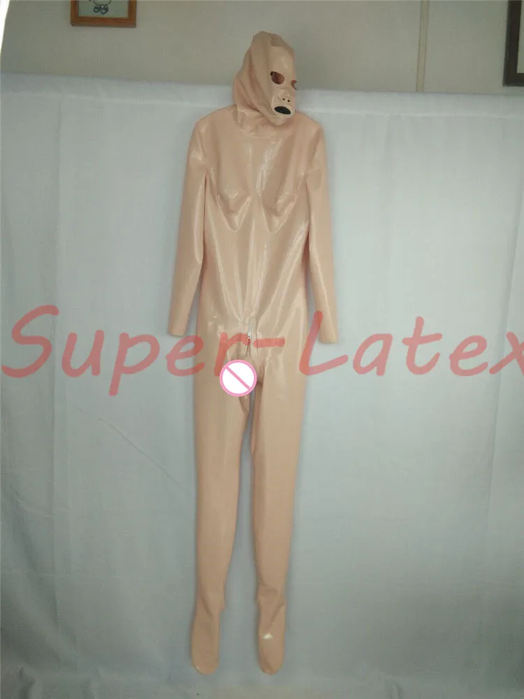 Латексный костюм кошки с носовой трубкой красные зубы на Молнии Скрытые два