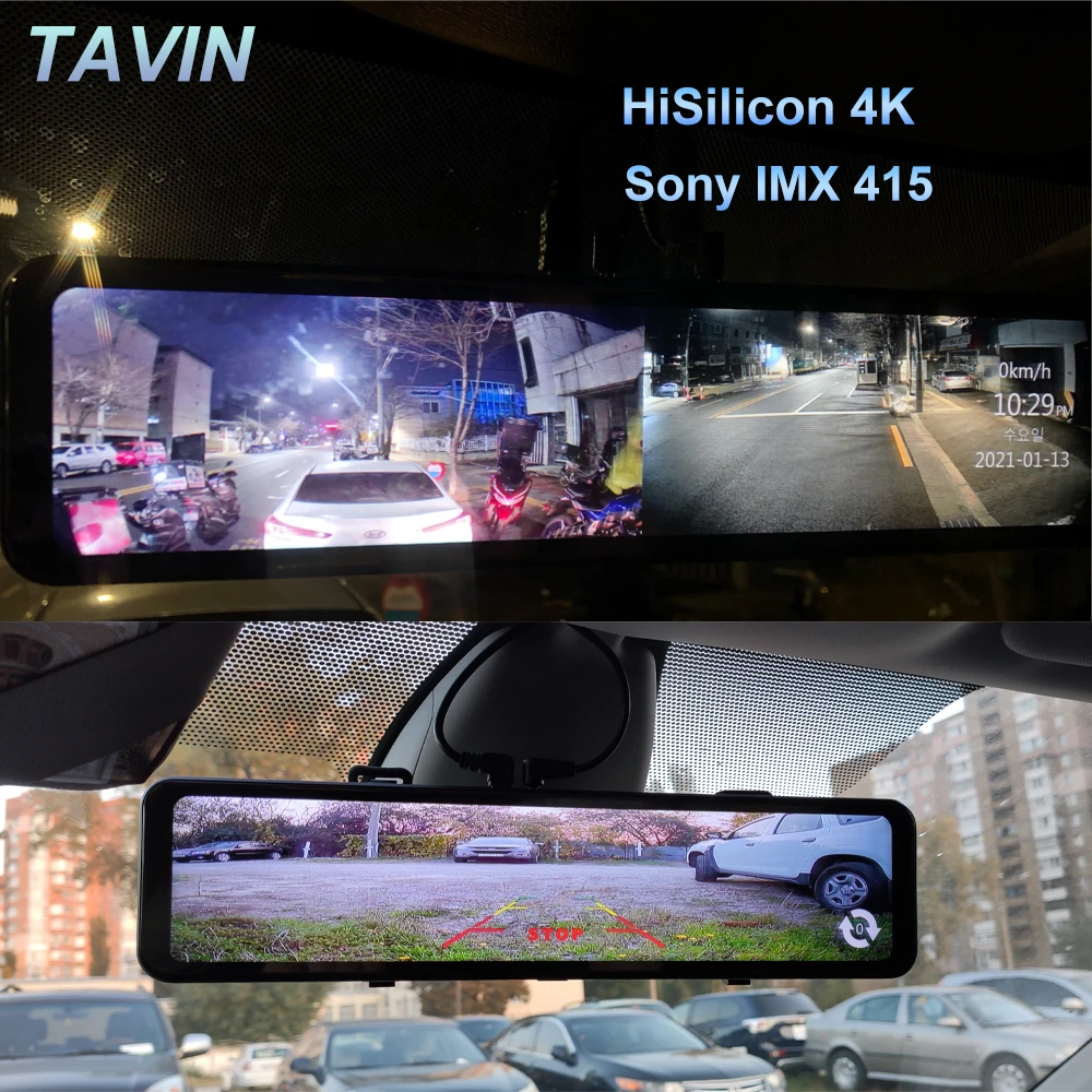 TAVIN 2160P Dash Cam Двойной объектив в формате 4K UHD Запись автомобиля Камера DVR ночное