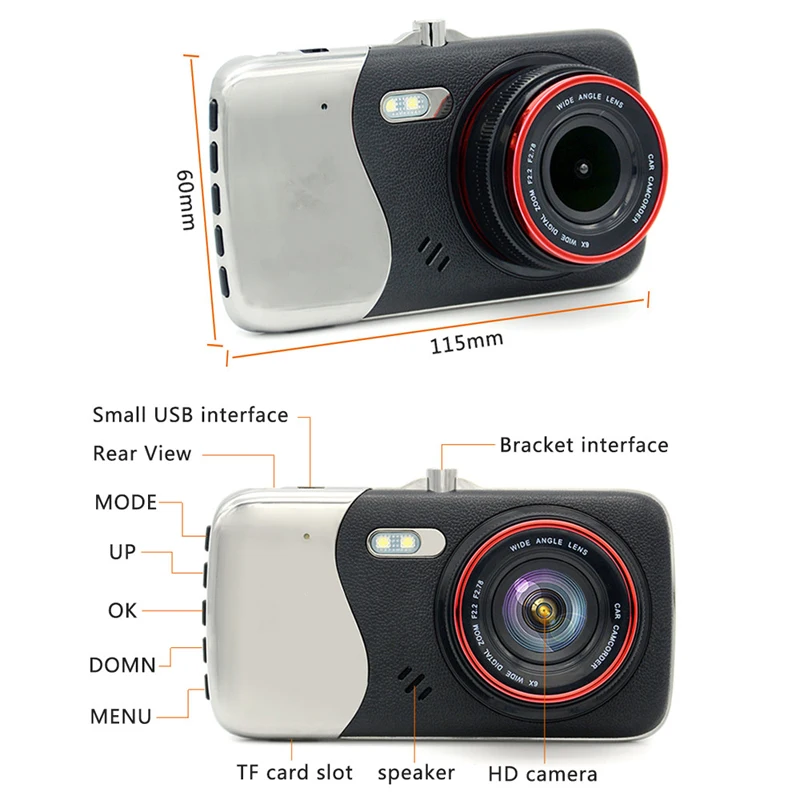 Видеорегистратор 4 дюйма Автомобильный видеорегистратор Full HD 1080P записывающая