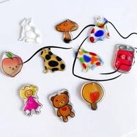 acrylic resin cute charm cartoon cat bear fruit drink hole diy necklace earrings small pendant little girl toy accessories