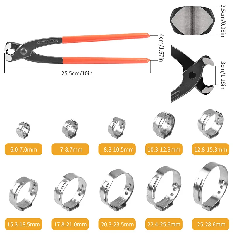 Новинка 100 шт. 304 нержавеющая сталь одиночные хомуты для шлангов 10 размеров с