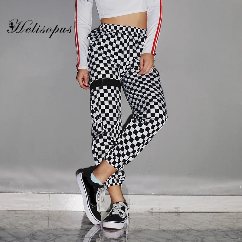 Шаровары Helisopus Женские клетчатые с высокой талией брюки в полоску эластичные