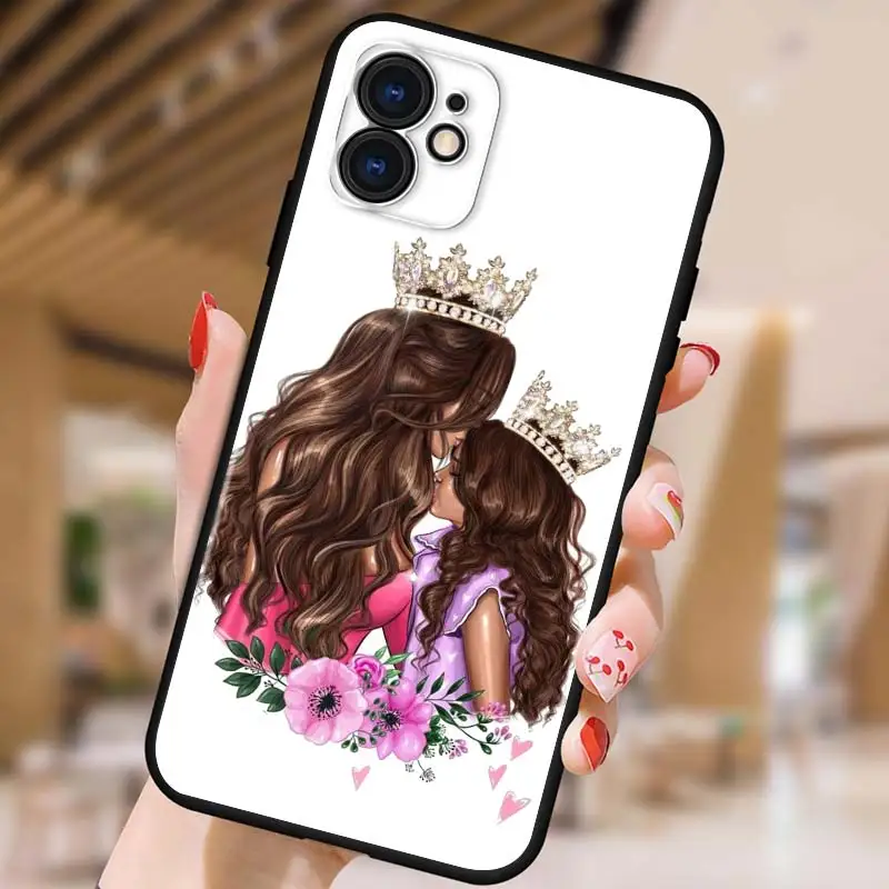 

Baby Mom Girl Hot Fashion for iPhone 5 5S 6 7 8 X XR XS 11 SE 12 2020 mini Plus Pro MAX TPU Black Soft Cover