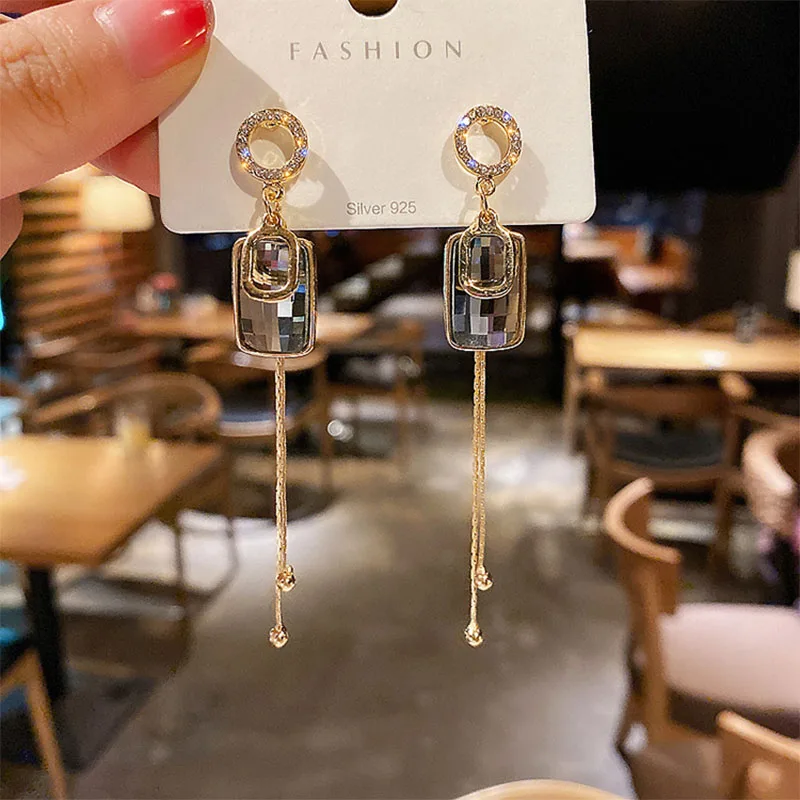 

New Product Crystal Fringe Earrings For Women Korean Fashion Fringed Diamond Earrings Female Wedding Party Jewelry Gifts