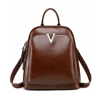 new womens backpack leather oil wax leather retro student bag fashion personality solid color backpack creative computer bag