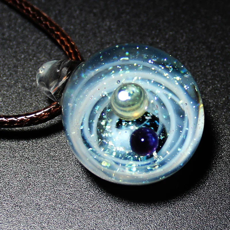 

22mm Universe Glass Planets Pendant Necklace round Galaxy space Rope Chain Solar System Necklace for women Christmas gift NK0263