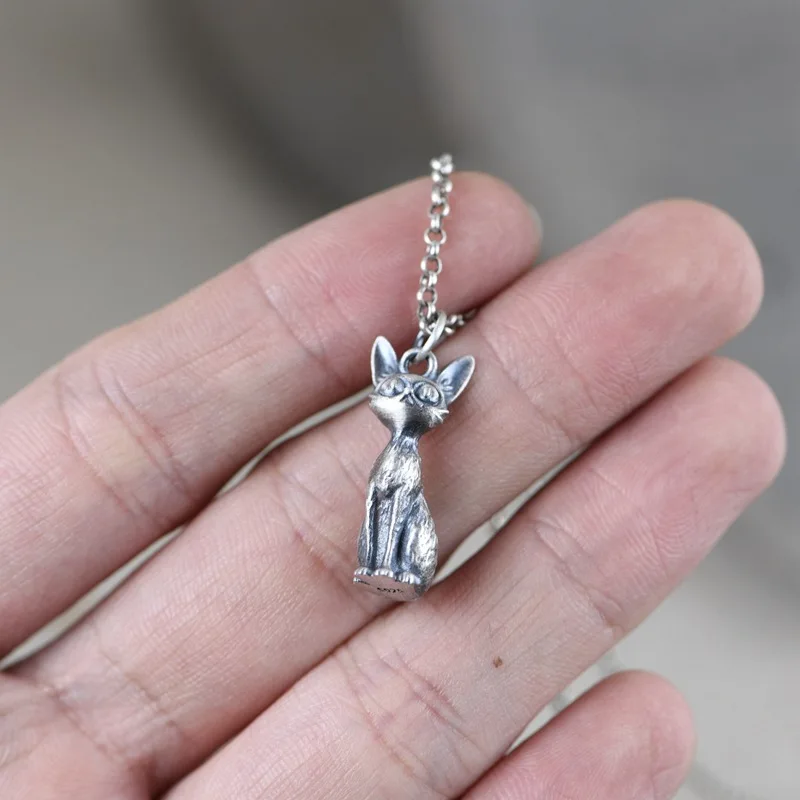 

Серебряный кулон в ретро-стиле S925 пробы, Серебряный кулон для женщин, тайский серебряный темперамент, котенок, ожерелье, кулон, ювелирные изделия в подарок