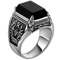 bocai real pure s925 sterling silver vintage thai lace inlaid square cut face black stone mans ring