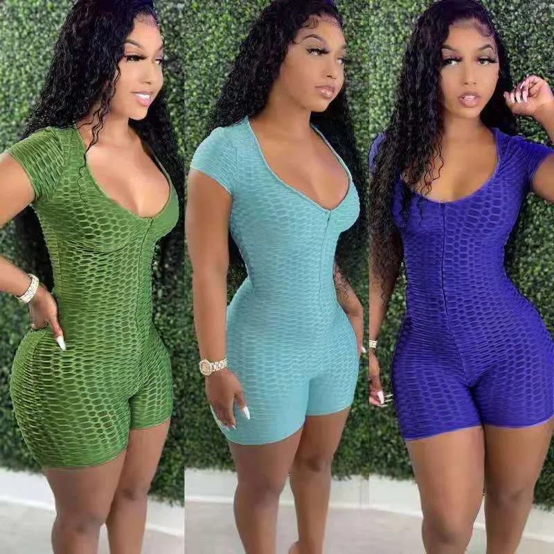 

2021 Summer New Fashion Women's Clothing Sexy Trend Solid Color Pineapple Leisure Sports Jumpsuit