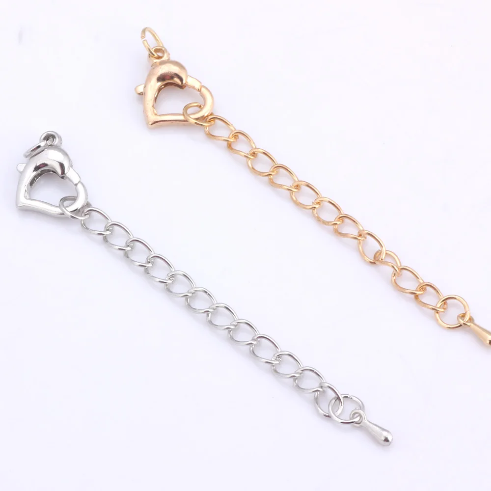 

OlingArt 75MM 6PCS/Lot Peach Heart Rhodium Plated/Gold DIY Necklace Bracelet Crimp Ends Extended Chains Tails Clasp Making