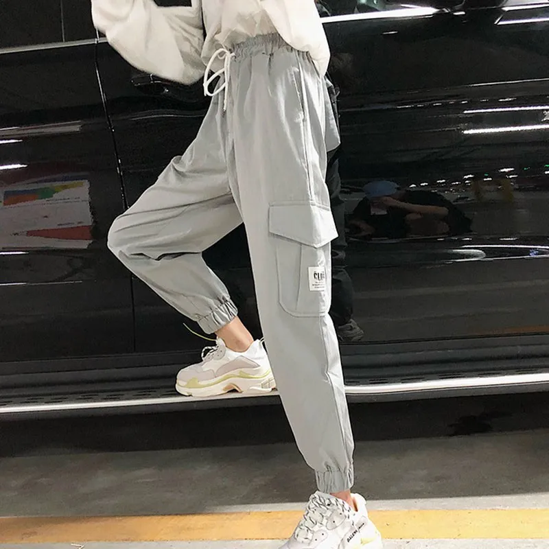 

Women Fashion Big Pockets Loose Trousers Casual Joggers High Waist Drawstring Pants wt