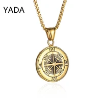 yada classic vintage compass presentsnecklace for men women jewelry punk necklaces stainless steel alloy necklace se210087