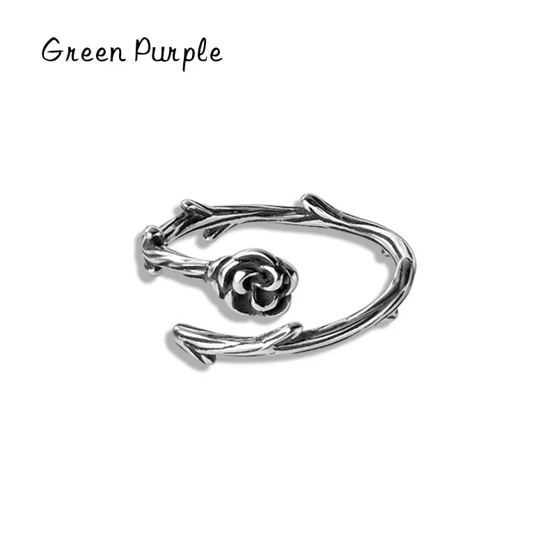 

Adjustable Vintage Rose Ring 100% 925 Sterling Silver Fashion Open Size Finger Rings for Women Statement Fine Jewelry Gifts