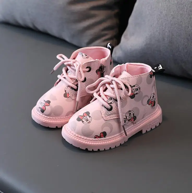 Ботинки детские из искусственной кожи на шнуровке с изображением Микки Мауса