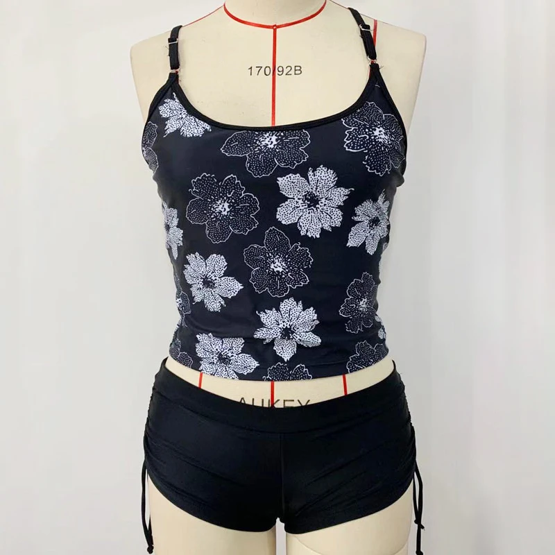 2020 women tankini swimsuit vintage shorts swimwear two piece plus size bathing suit leopard print polka dots floral pattern | Спорт и