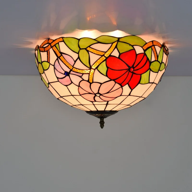 

40cm European Countryside Morning Glory Tiffany Colored Glass Restaurant Aisle Corridor Bathroom Glass Ceiling Lamp
