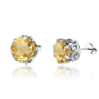 szjinao 3ct 9mm citrine gemstone earring studs for women solid 925 sterling silver earrings flower korean fashion jewelry 2021