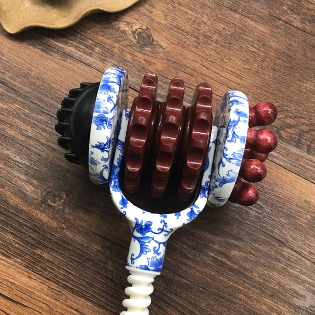 

Blue And White Porcelain Wheel Massage Hammer Knock Back Beat Fitness Hammer Wood Health Meridian Shot Massage Stick