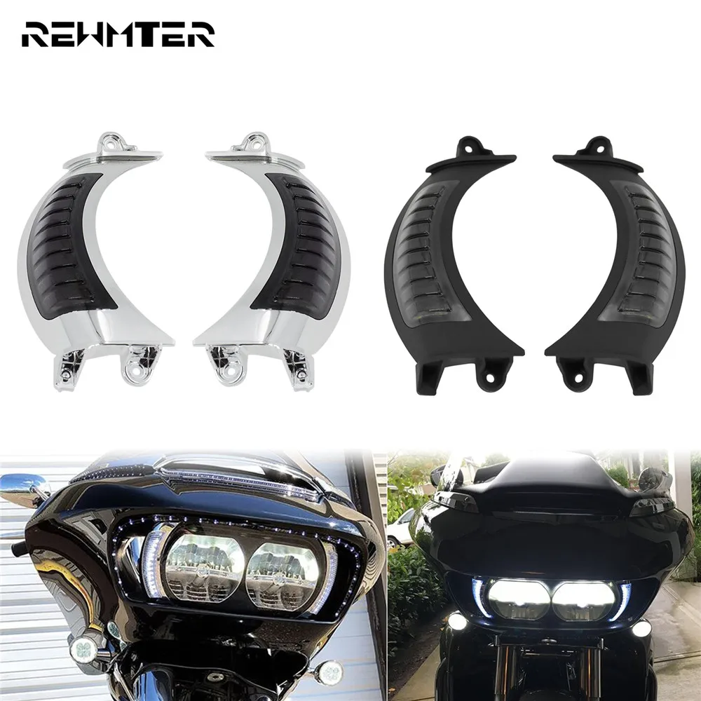 

2xMotorcycle LED Side Marker Turn Signal Light Blinker Amber Running Lamp For Harley Touring FLTRX Road Glide 14-22 Ultra FLTRU