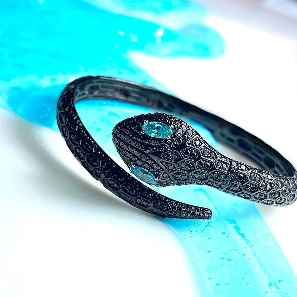 【MeibaPJ】 S925 Sterling Silver Simple Exotic Blue Eye Black Snake Shaped Bracelet Fine Fashion Jewelry Luxury Brand For Women |