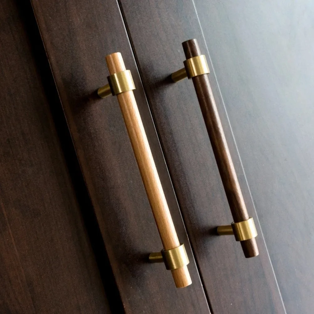 

Cabinet Pulls Combinant Of Brass And Walnut Wood Furniture Handles Wooden Dresser Knobs Kit Single Hole/96/128/160/224mm