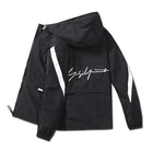 Мужская ветровка с капюшоном, легкая Повседневная куртка-бомбер на молнии с надписью