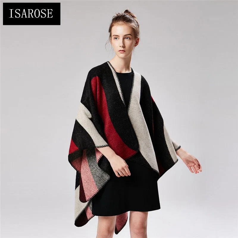 

Накидка-пончо Женская кашемировая в Вертикальную Полоску, без капюшона