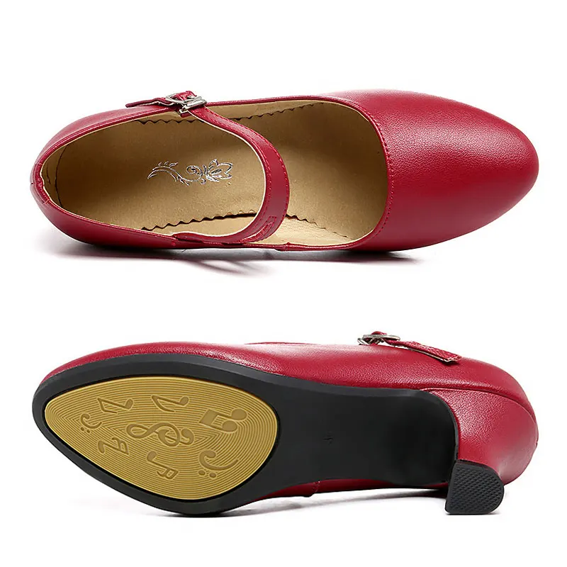 Salsa Dance Shoes Women Latin Dance Shoes Genuine Leather Heels 5.5cm Red Soft Sole Party Ballroom Tango Dancing Shoes Woman