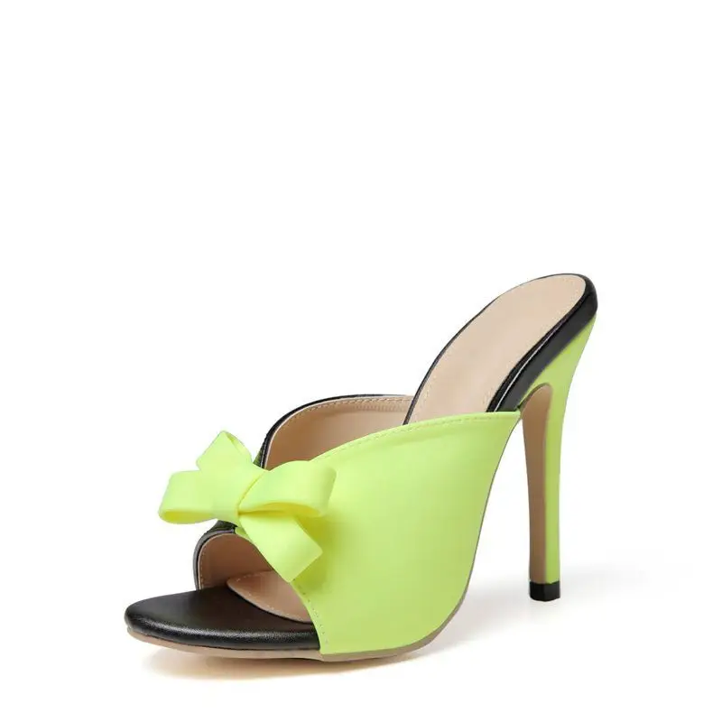 

Women's shoes fish mouth bow color matching thin high heel sandals large size