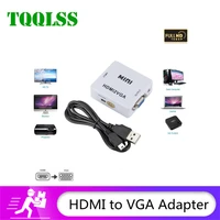 tqqlss 1080p portable hdmi compatible vga converter hdmi2vga video box audio adapter suitable for pc notebook computer projector