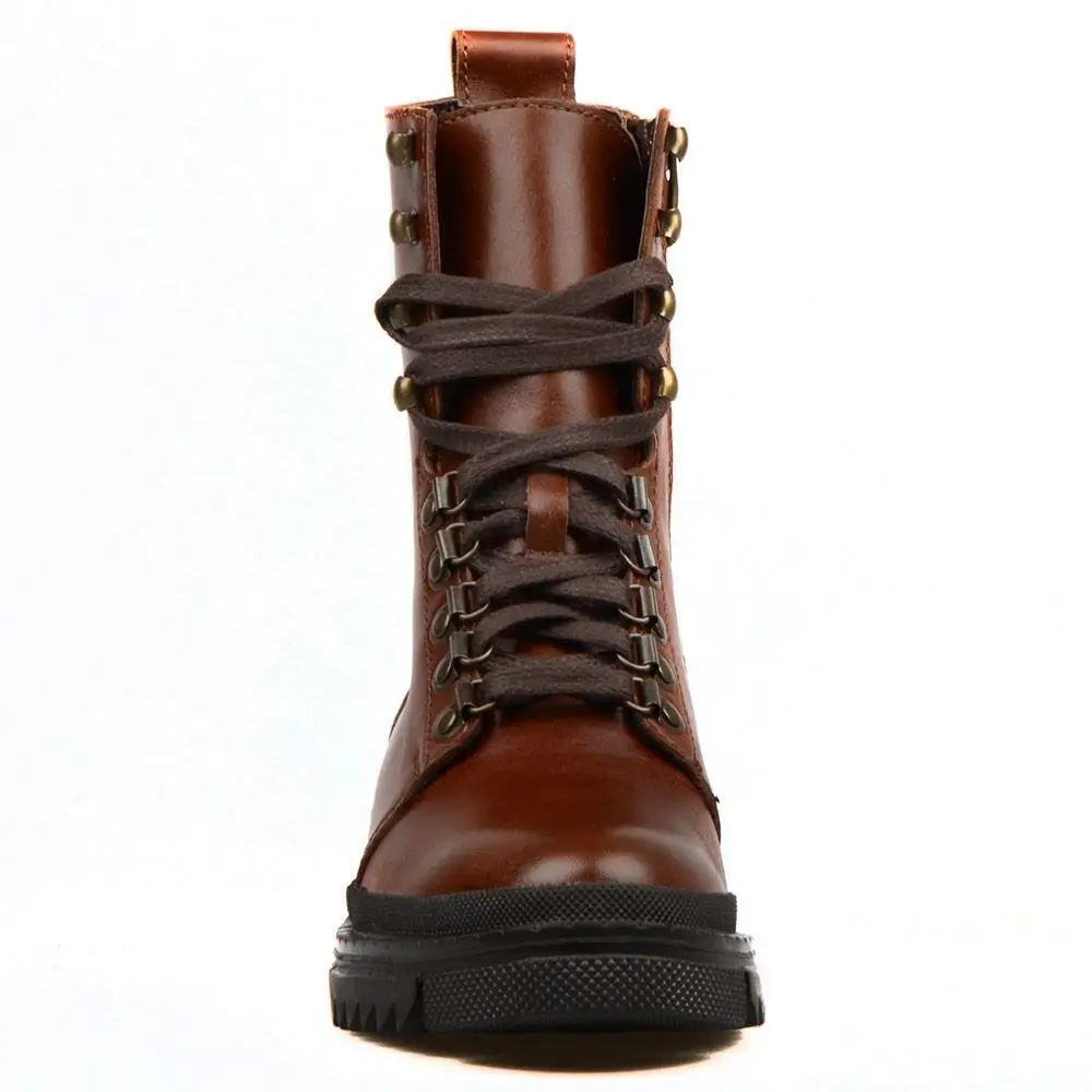 Ботильоны женские коричневые на шнуровке из натуральной кожи