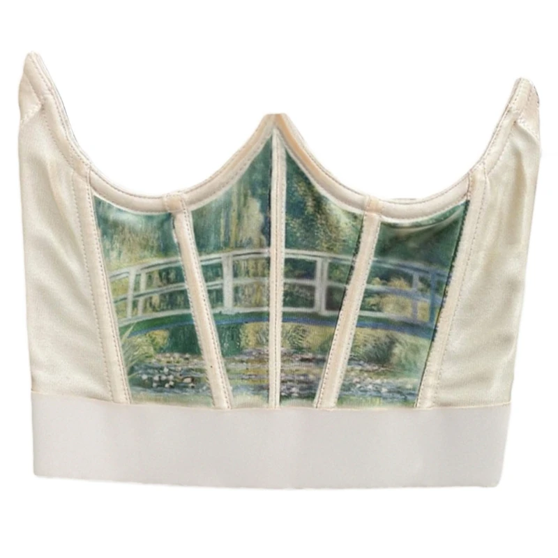 

Women Vintage Angel Printed Corset Wrap Girdle Fish Boned Fitness Waist Shaper Underbust Bustier Cincher Elastic Slimming B36D