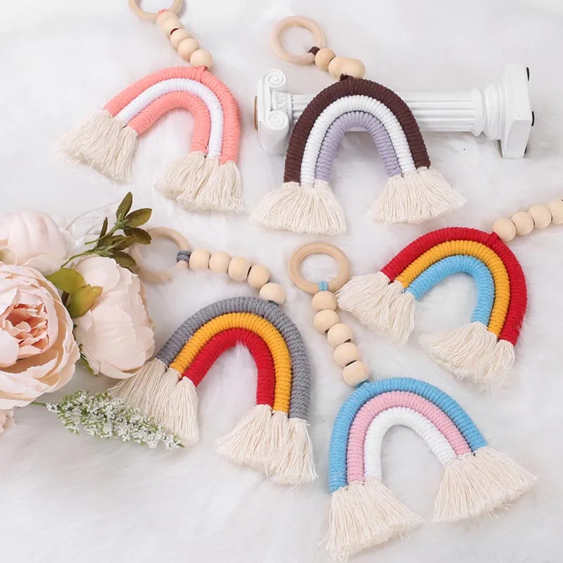 

Wooden Beads Tassel Nice Gift Home Ornament Baby Teething Ring Rainbow Color 1Pcs Baby Room Decoration Multi Purpose