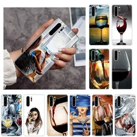 red wine girl art clear soft tpu phone case for huawei p50 y7p y8p p40 p30 p20 lite y9a y6p y8s y7a y5p p smart z cover