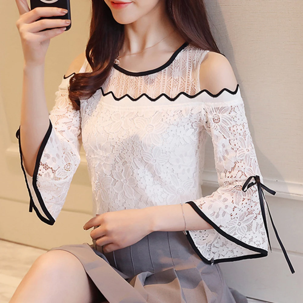 Осеннее Новое поступление женские Сексуальные Вязаные кружевные цветочные топы