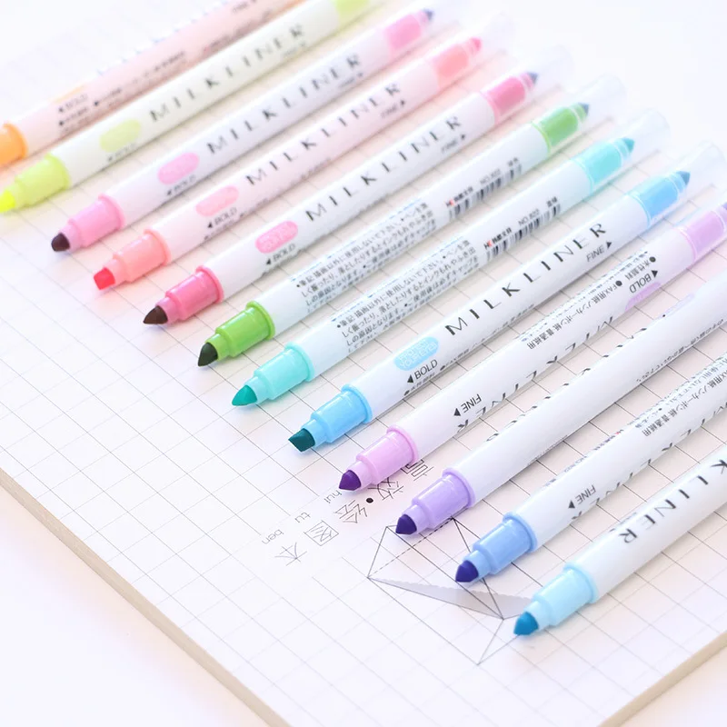 

12pc/lot High Quality Milkliner Pen Double Headed Mild Liner Highlighter Fluorescent Pen Colored Drawing Marker Pen Japanese Pen