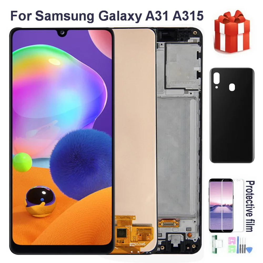 Pantalla LCD AMOLED 100% Original para m&oacute;vil, montaje de digitalizador con marco trasero, para Samsung Galaxy A31, A315, A315F, 6,4-0
