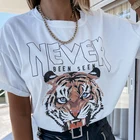 Женская Винтажная Футболка с принтом головы тигра, белая футболка с коротким рукавом из 100% хлопка, модная женская футболка, Повседневная летняя футболка