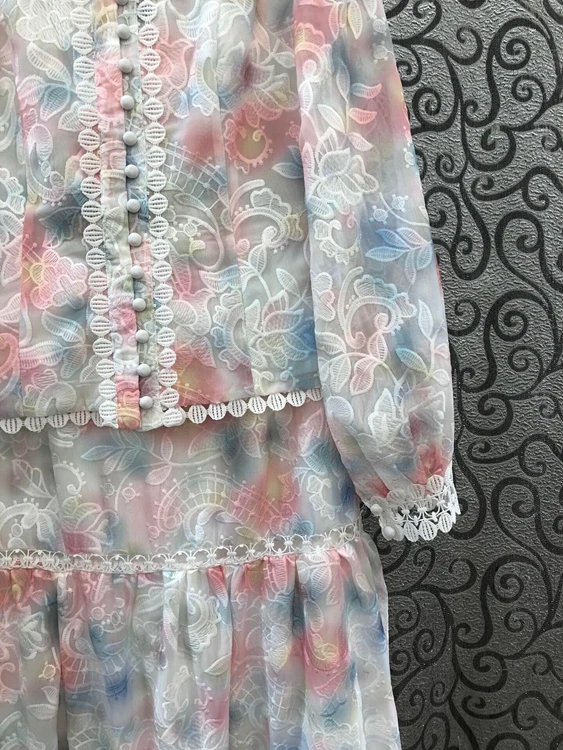 

Women's Top Quality Set 2021 Spring Skirt Suit Ladies Luxurious Embroidery Floral Blouse Tops+Pink Flower Print Long Skirts Set