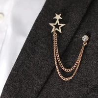 vintage mens lapel pin with chain tassel gold star rhinestone brooch pin collar pin for women men blouse shirt suit decorations