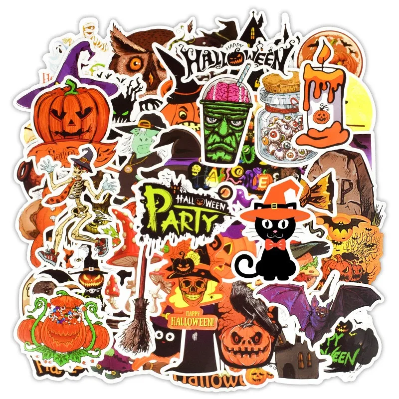 

10/30/50 Halloween Surprise Pumpkin Jack Witch Cartoon Doodle Laptop Suitcase Skateboard Waterproof Decorative Sticker Wholesale