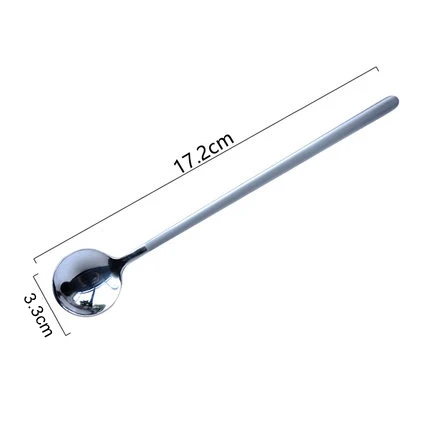 Stainless Steel Coffee Spoon Long Handle Stirring Teaspoon Cute Dessert Dinner Soup Spoons Cutlery Ice Cream Spoon Tableware - Цвет: Silver-17.2CM